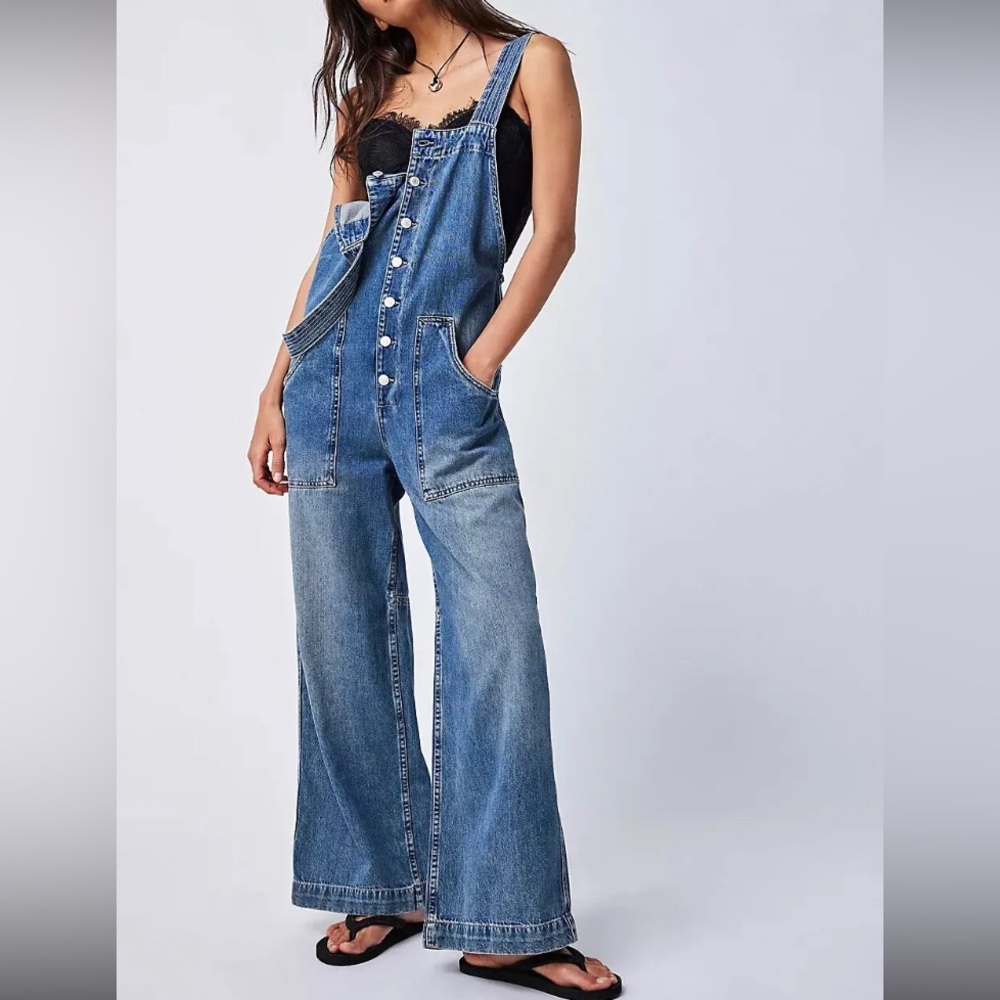 FREE PEOPLE We The Free Fields Of Flowers Wide-Leg Overalls ☮ Size Medium